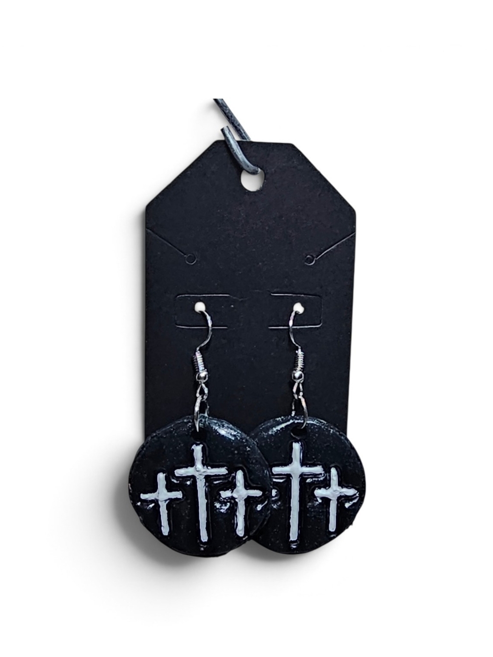Black Cross Dangle Earrings - Handcrafted Religious Jewelry